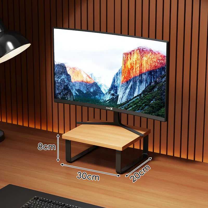 Monitor Stand Wood-Look Top Under-Platform Storage Non-Slip Feet