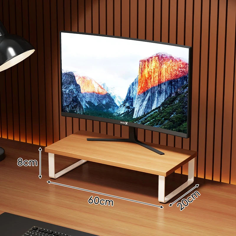 Monitor Stand Wood-Look Top Under-Platform Storage Non-Slip Feet