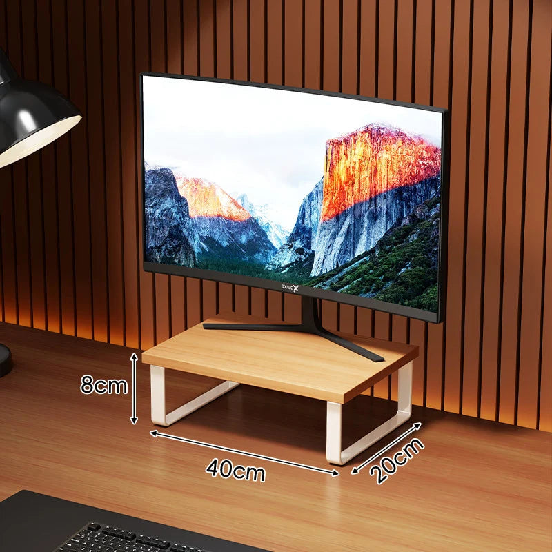 Monitor Stand Wood-Look Top Under-Platform Storage Non-Slip Feet