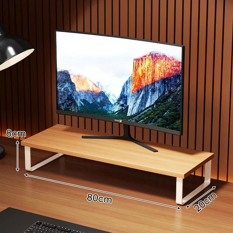 Monitor Stand Wood-Look Top Under-Platform Storage Non-Slip Feet