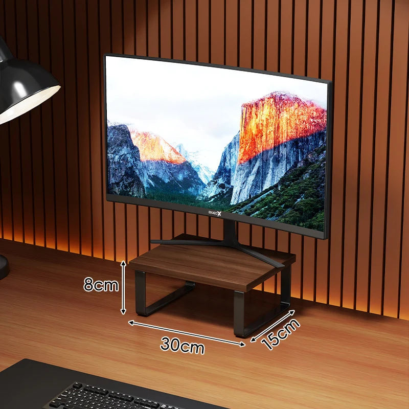 Monitor Stand Wood-Look Top Under-Platform Storage Non-Slip Feet