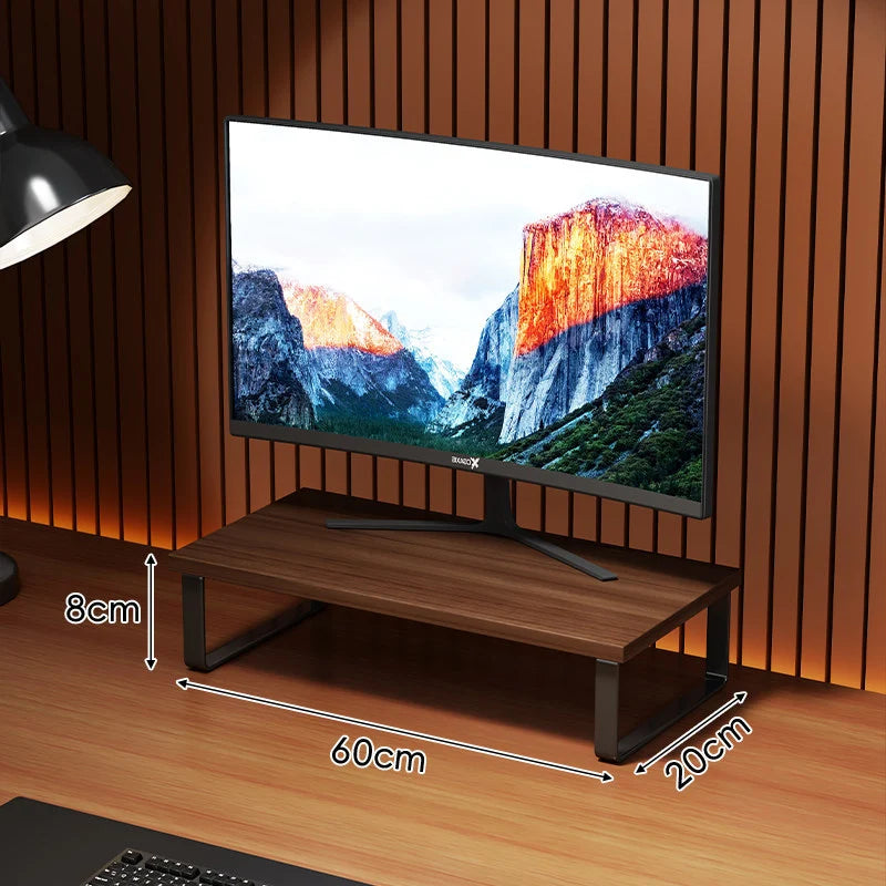 Monitor Stand Wood-Look Top Under-Platform Storage Non-Slip Feet