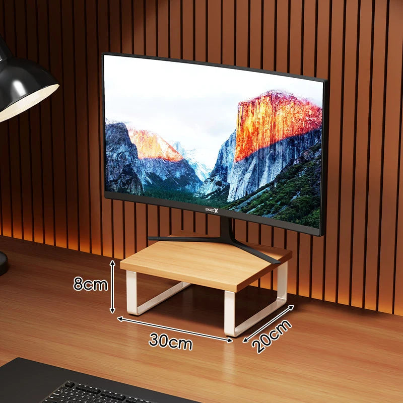 Monitor Stand Wood-Look Top Under-Platform Storage Non-Slip Feet