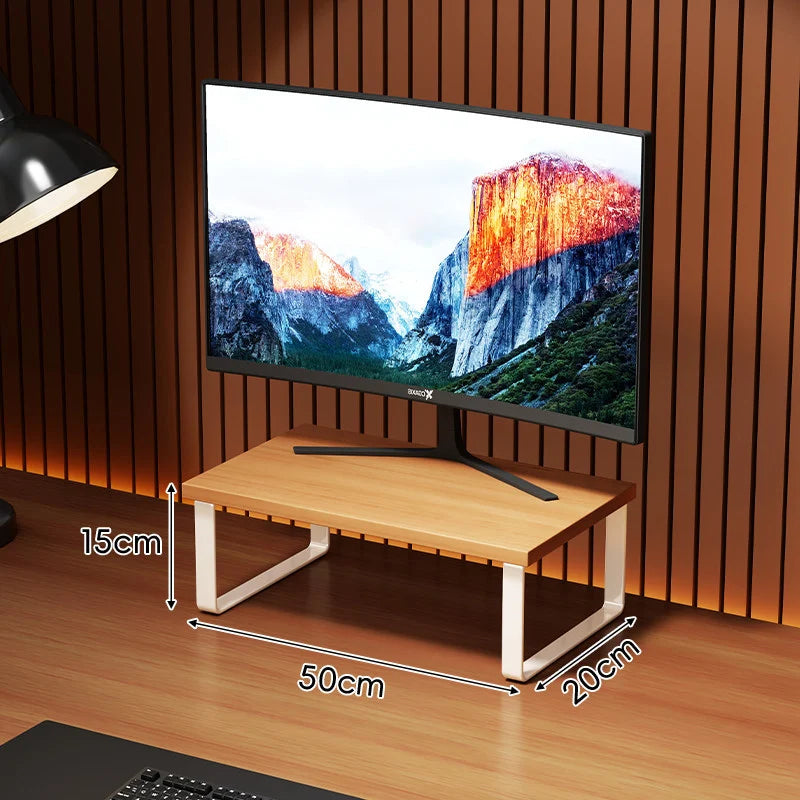 Monitor Stand Wood-Look Top Under-Platform Storage Non-Slip Feet