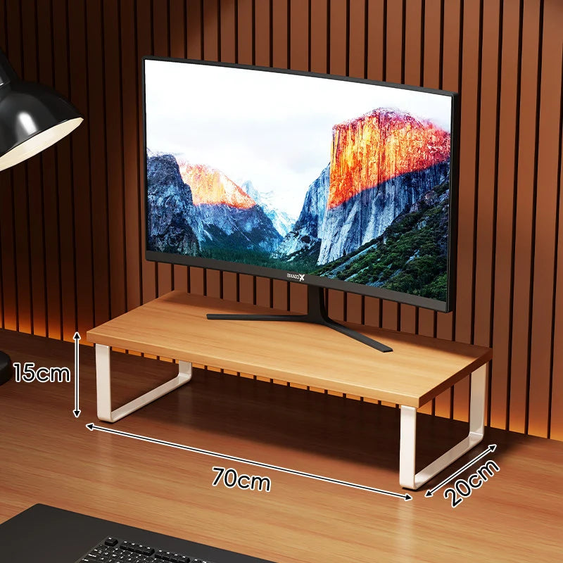 Monitor Stand Wood-Look Top Under-Platform Storage Non-Slip Feet