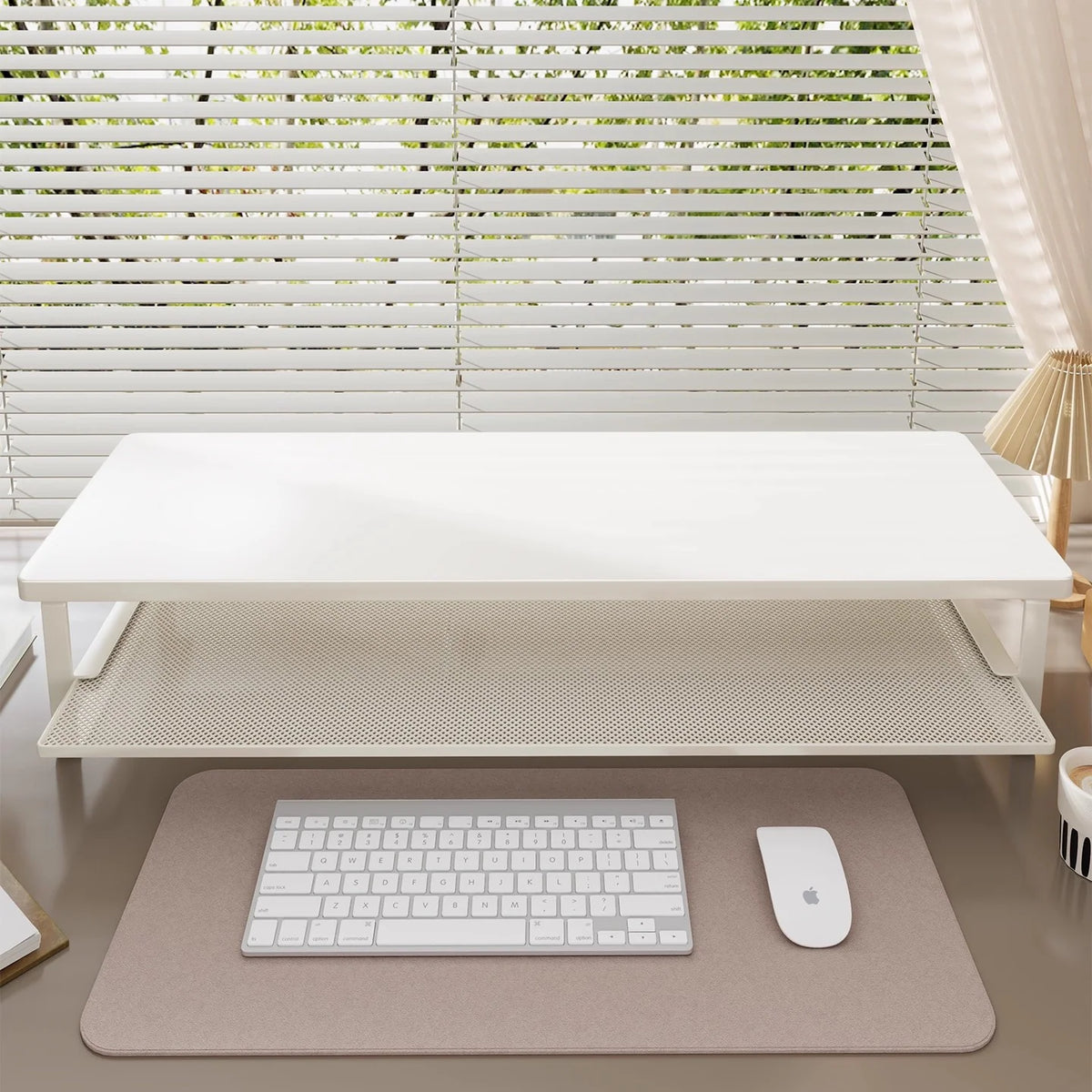 Monitor Stand Wood Top Ventilated Mesh Storage Shelf