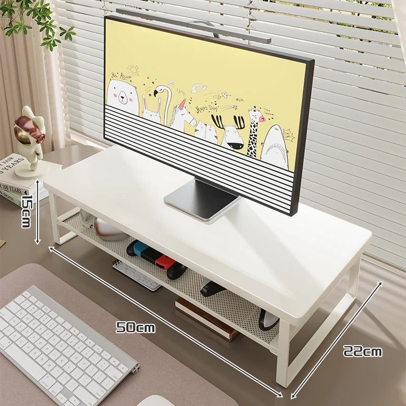 Monitor Stand Wood Top Ventilated Mesh Storage Shelf