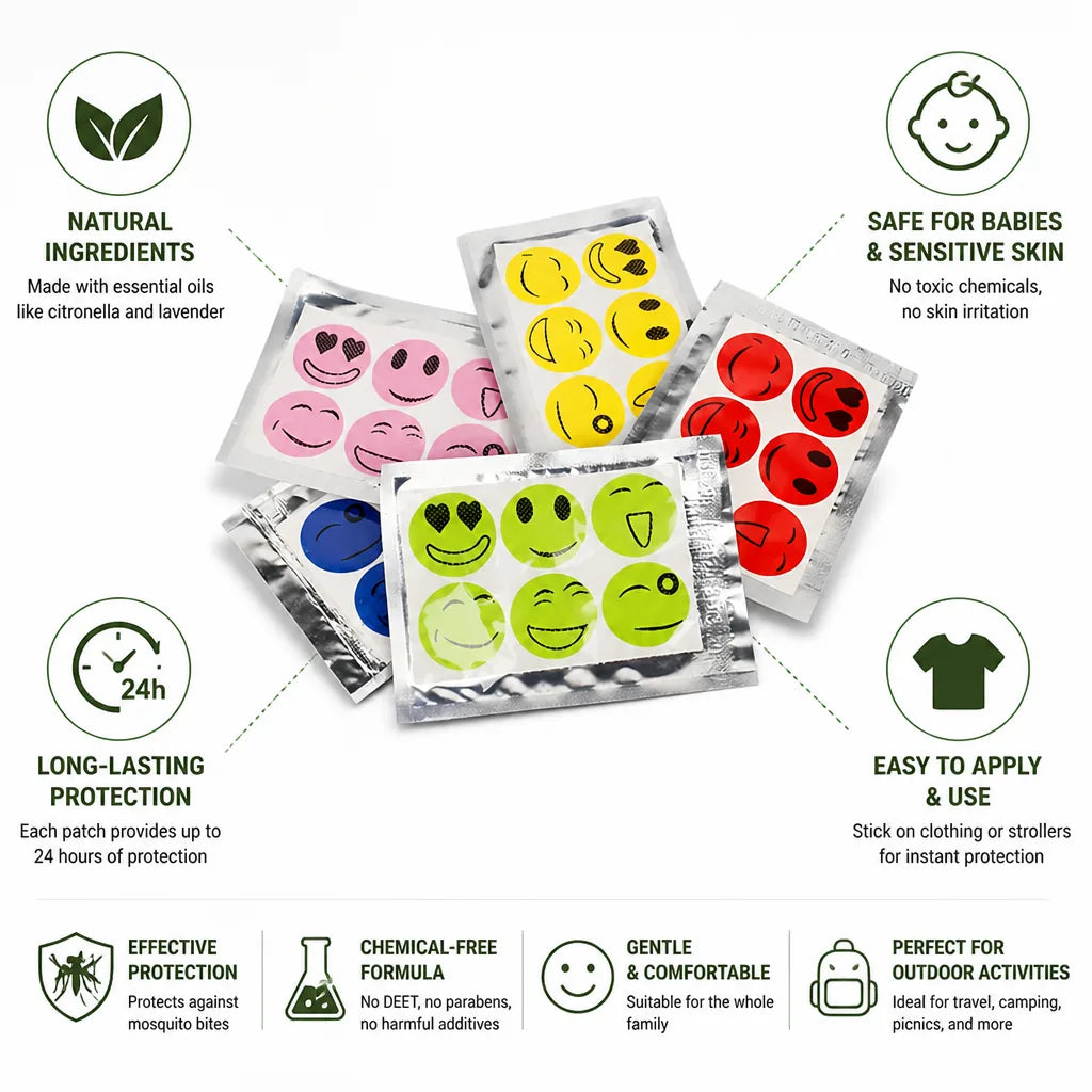 Mosquito Repellent Stickers Natural Essential Oils Baby-Safe 24-Hour Protection