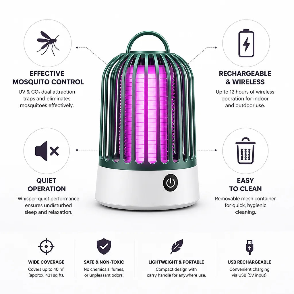 Mosquito Trap UV & CO2 Rechargeable 12-Hour Battery