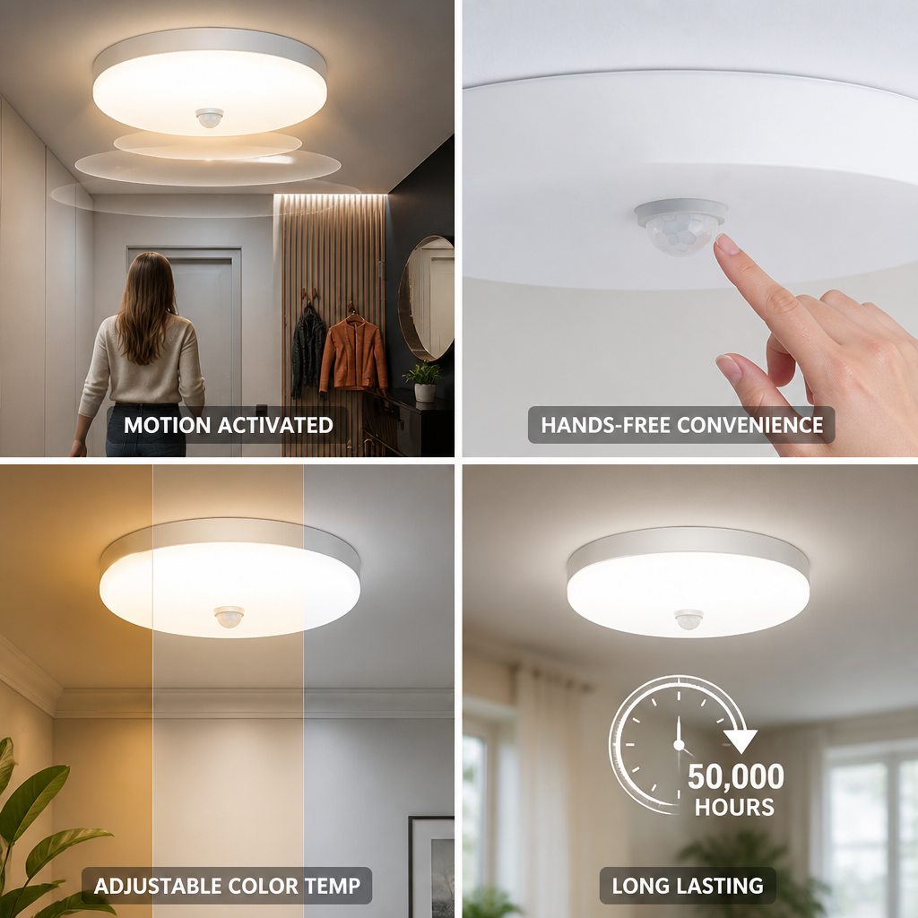 Motion-Activated LED Ceiling Light (Adjustable Color Temperature)