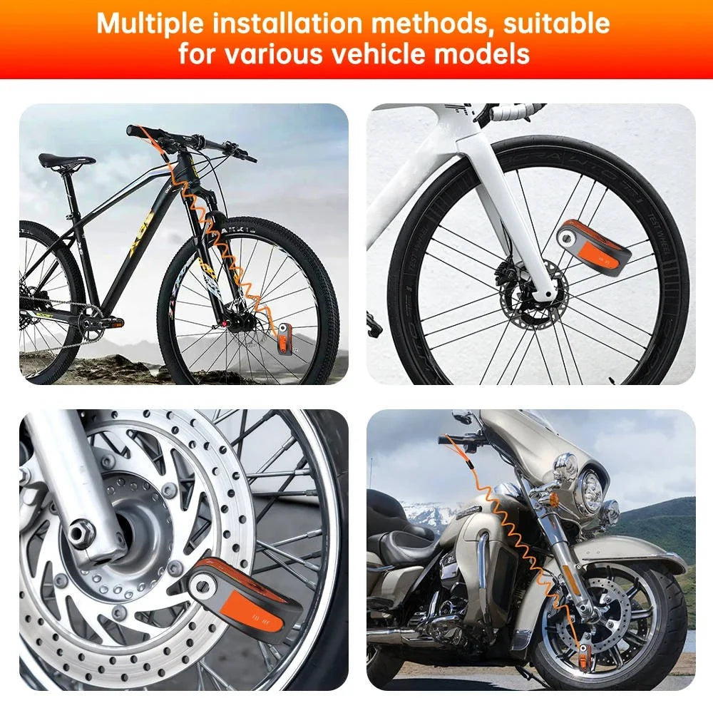 Motorcycle Disc Lock 120 Decibel Alarm Rechargeable IP67 Water Resistant