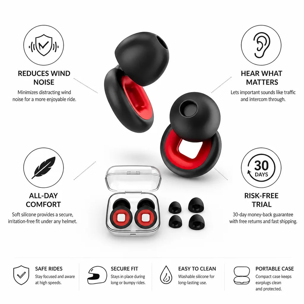 Motorcycle Earplugs Wind Noise Reduction Silicone Set of 2