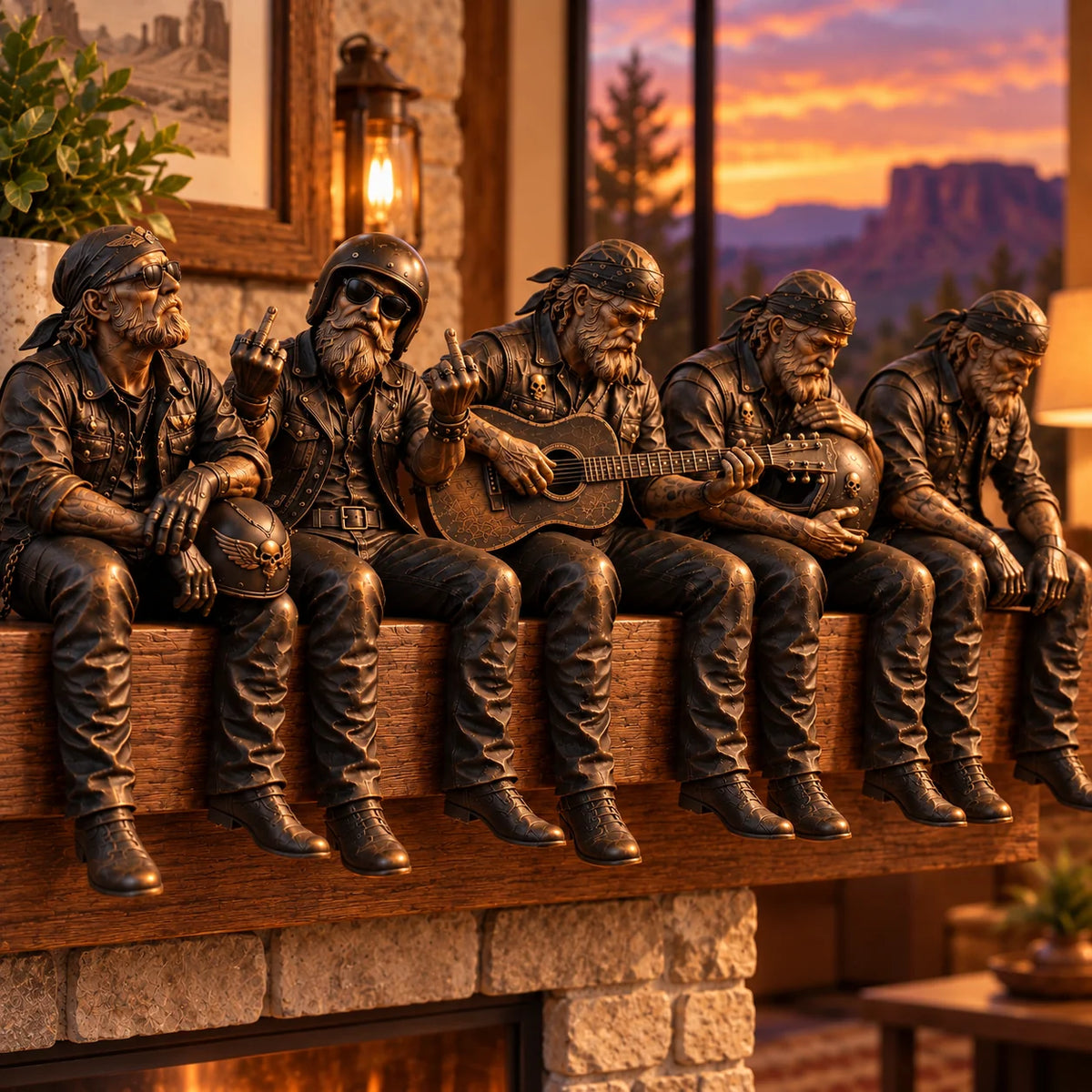Motorcycle Rider Figurine Rustic Shelf Decor 5 Styles Available