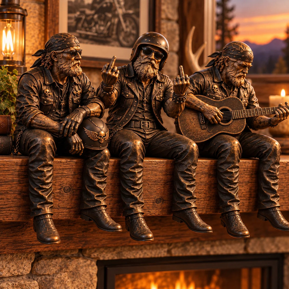 Motorcycle Rider Figurine Rustic Shelf Decor 5 Styles Available