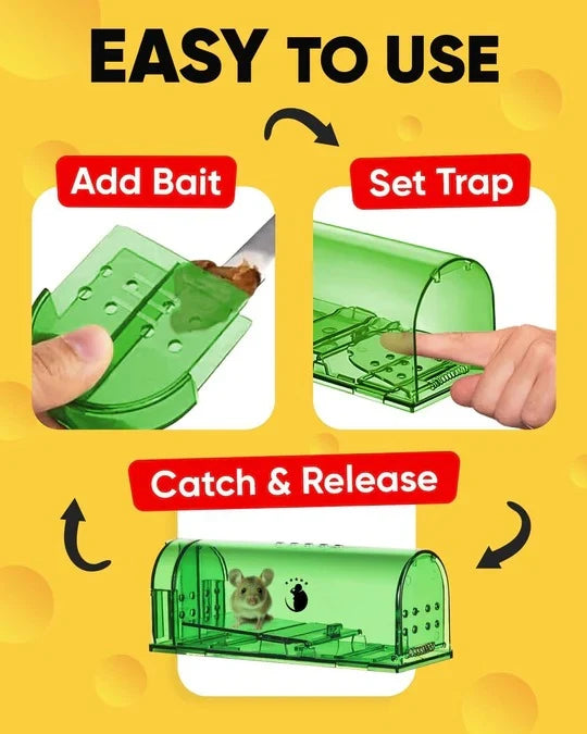 Mouse Trap Set Enclosed Live-Capture No-Touch Release
