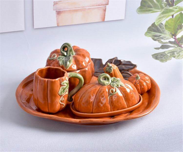 Mug & Bowl Set Ceramic Pumpkin-Shaped 2-Piece
