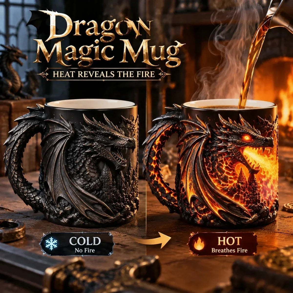 Mug Heat-Reactive Finish Sculpted Dragon Design
