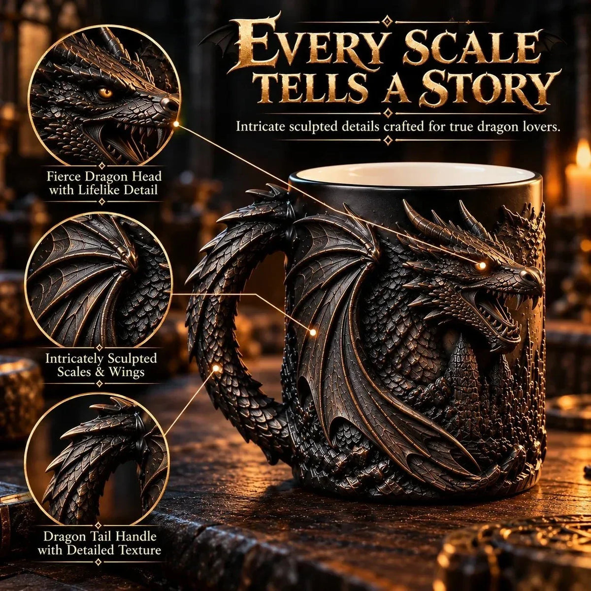 Mug Heat-Reactive Finish Sculpted Dragon Design
