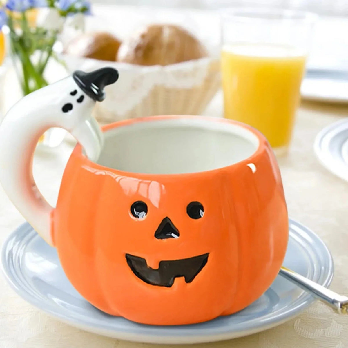 Mug Pumpkin-Shaped Ceramic Ghost Handle