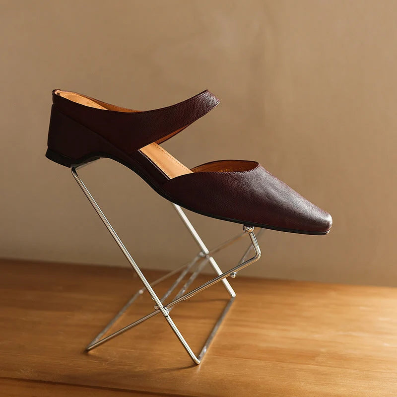 Mules Lambskin Leather Square Toe Wedge Heel