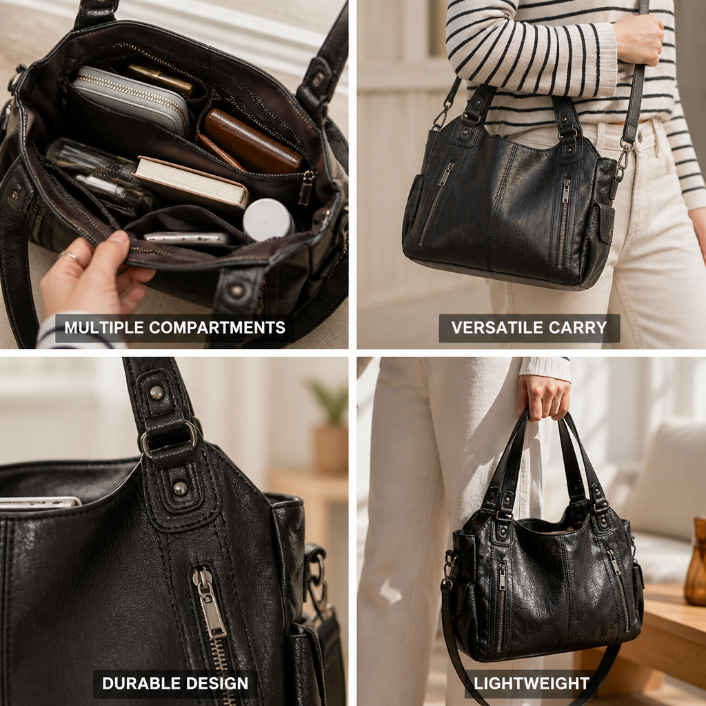 Multi-Compartment Detachable Shoulder Strap Handbag