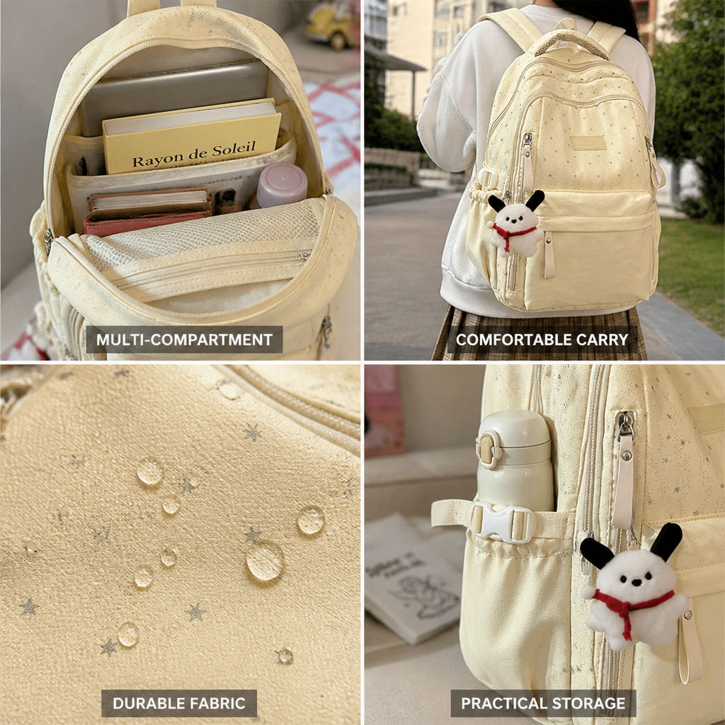 Multi-Compartment Durable Fabric School Backpack