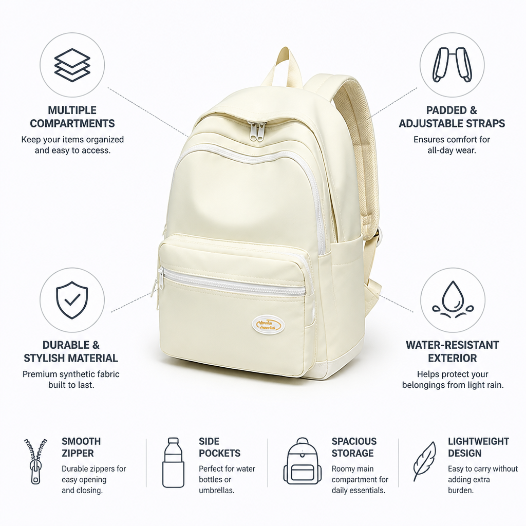 Multi-Compartment Durable School Backpack (Padded Adjustable Straps)