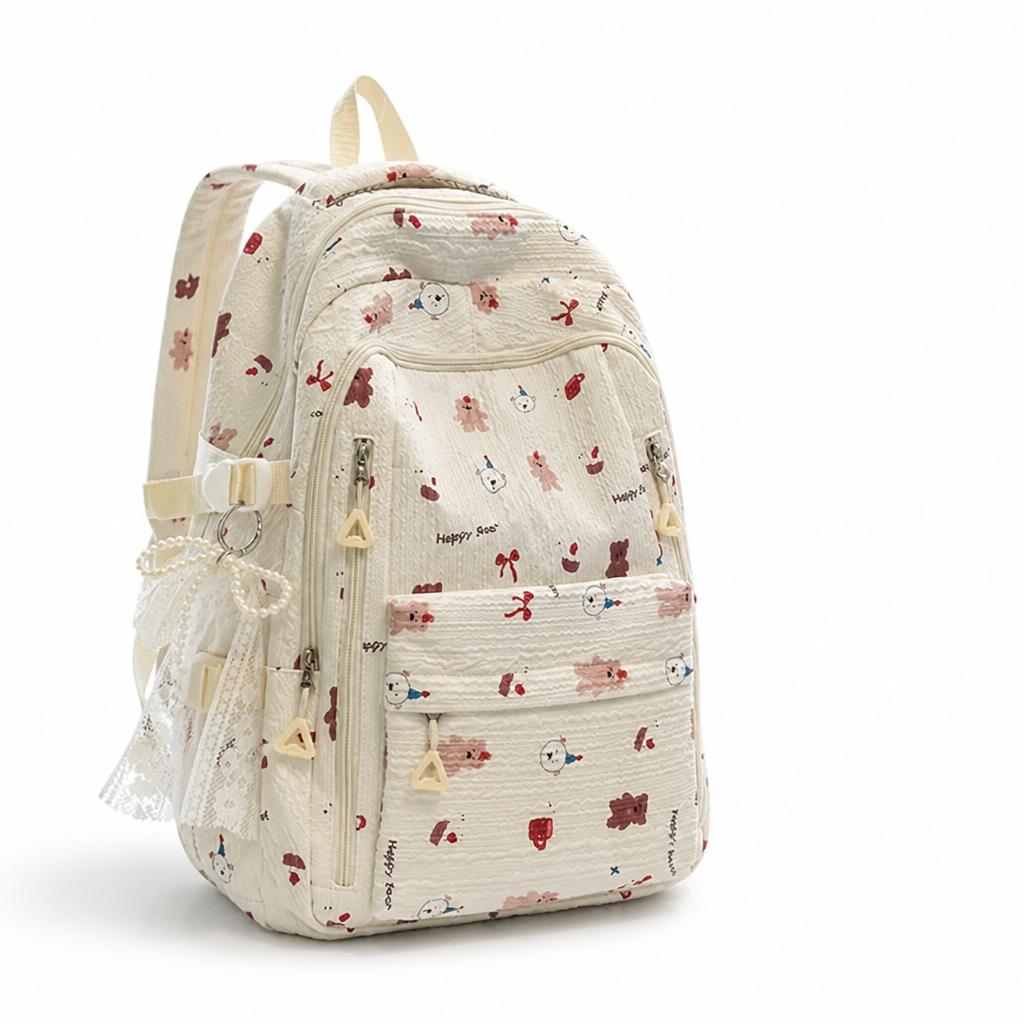 Multi-Compartment Floral Print School Backpack (Padded Straps)