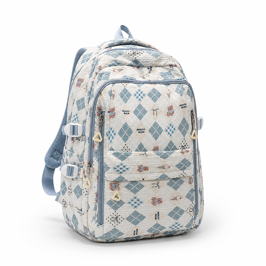 Multi-Compartment Floral Print School Backpack (Padded Straps)