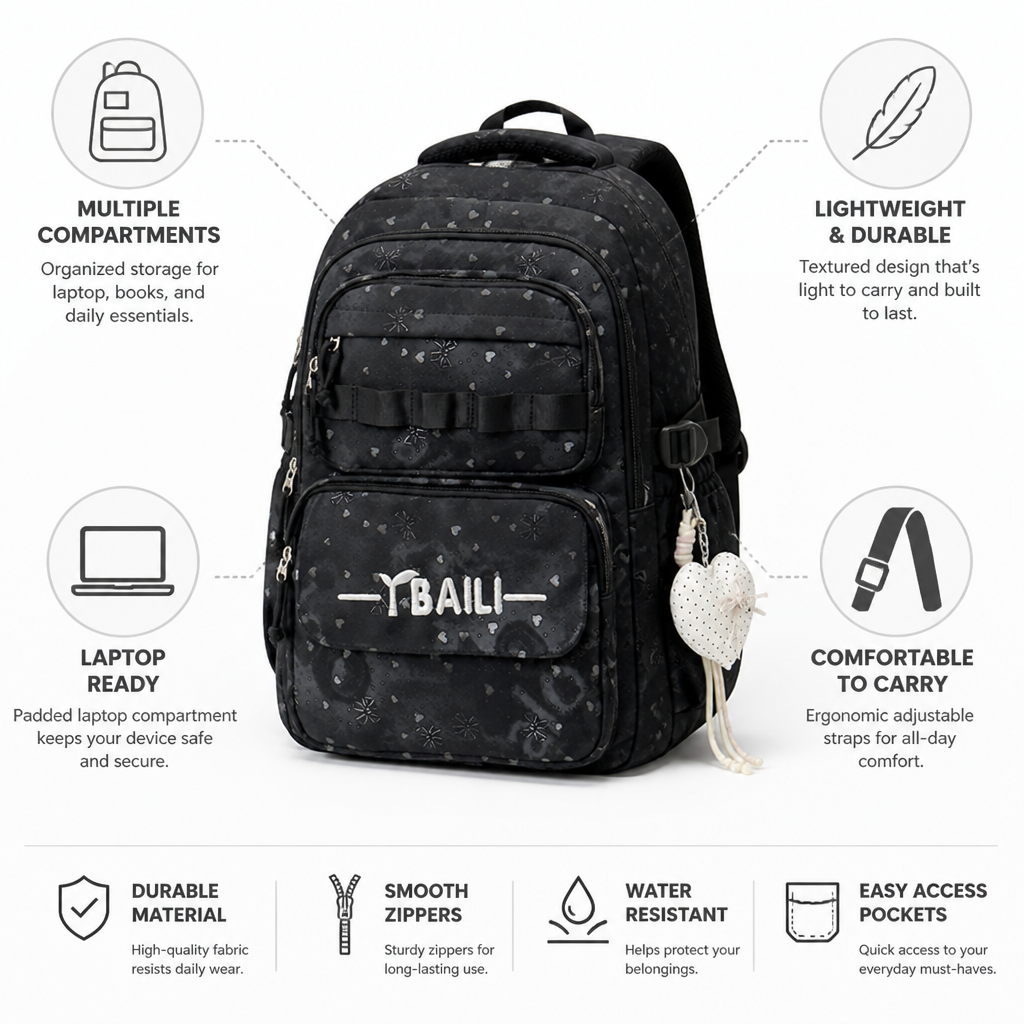 Multi-Compartment Laptop-Ready School Backpack