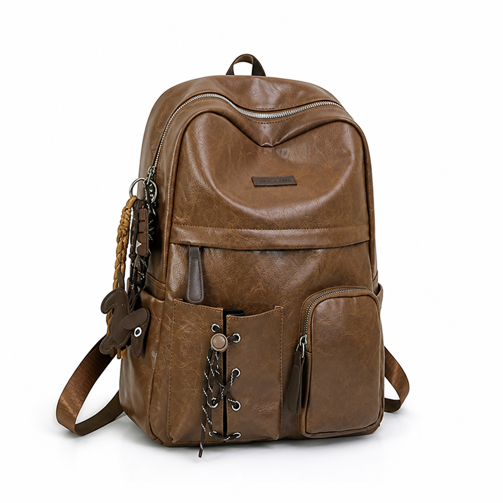 Multi-Compartment Leather School Backpack