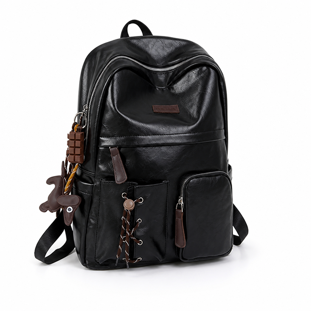 Multi-Compartment Leather School Backpack