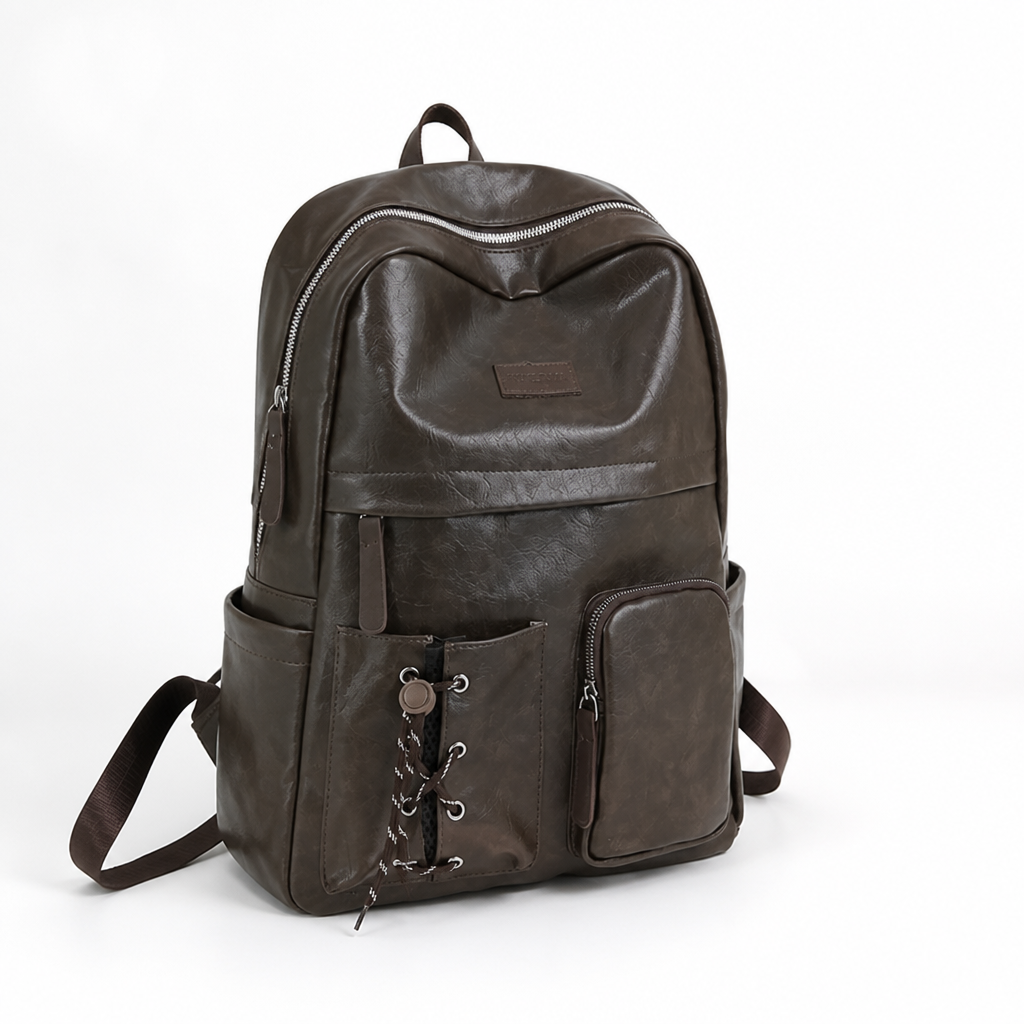 Multi-Compartment Leather School Backpack