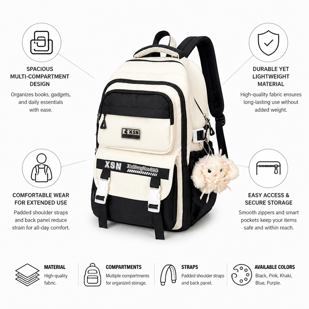 Multi-Compartment Lightweight & Durable Backpack (Padded Straps)