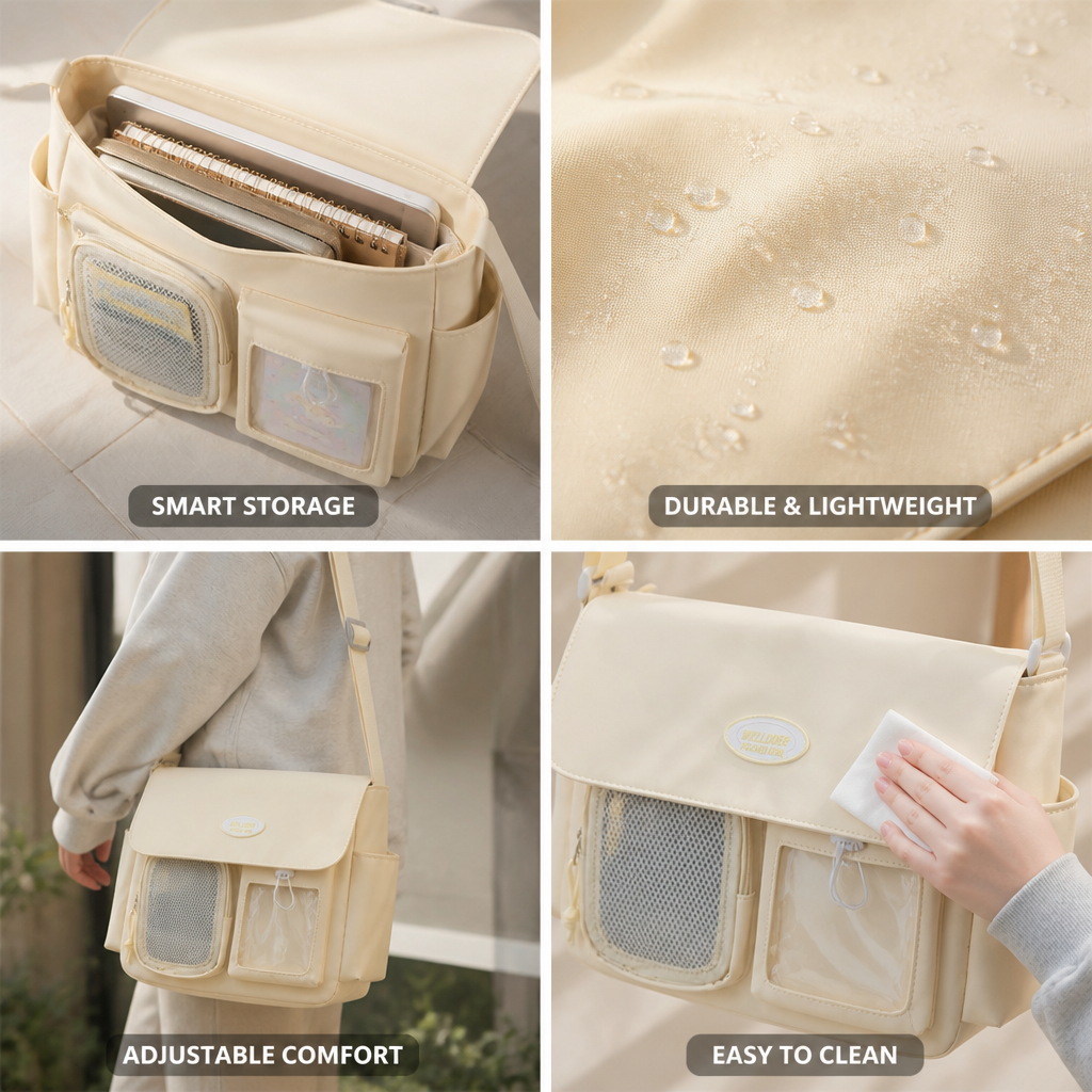 Multi-Compartment Lightweight Messenger Bag