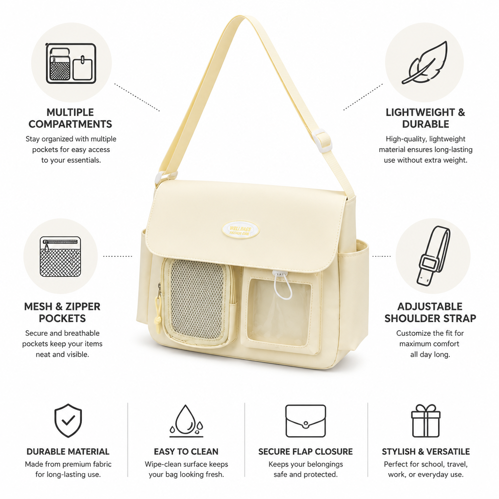 Multi-Compartment Lightweight Messenger Bag