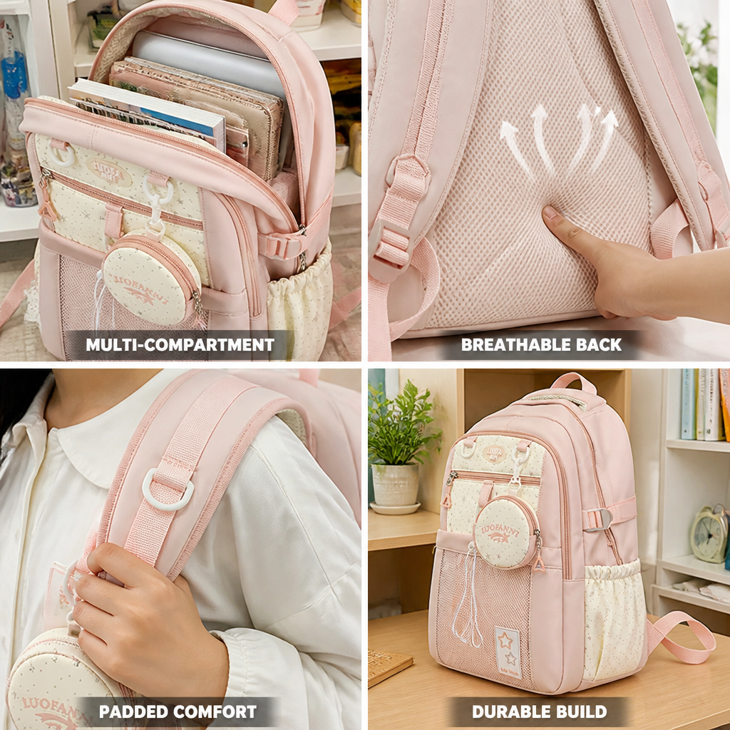 Multi-Compartment Padded Straps & Breathable Back School Backpack