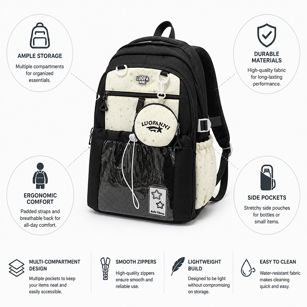 Multi-Compartment Padded Straps & Breathable Back School Backpack