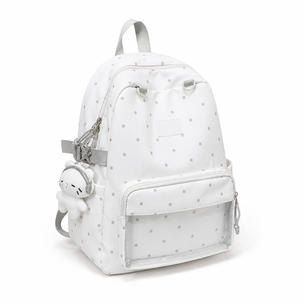 Multi-Pocket Polka Dot School Backpack