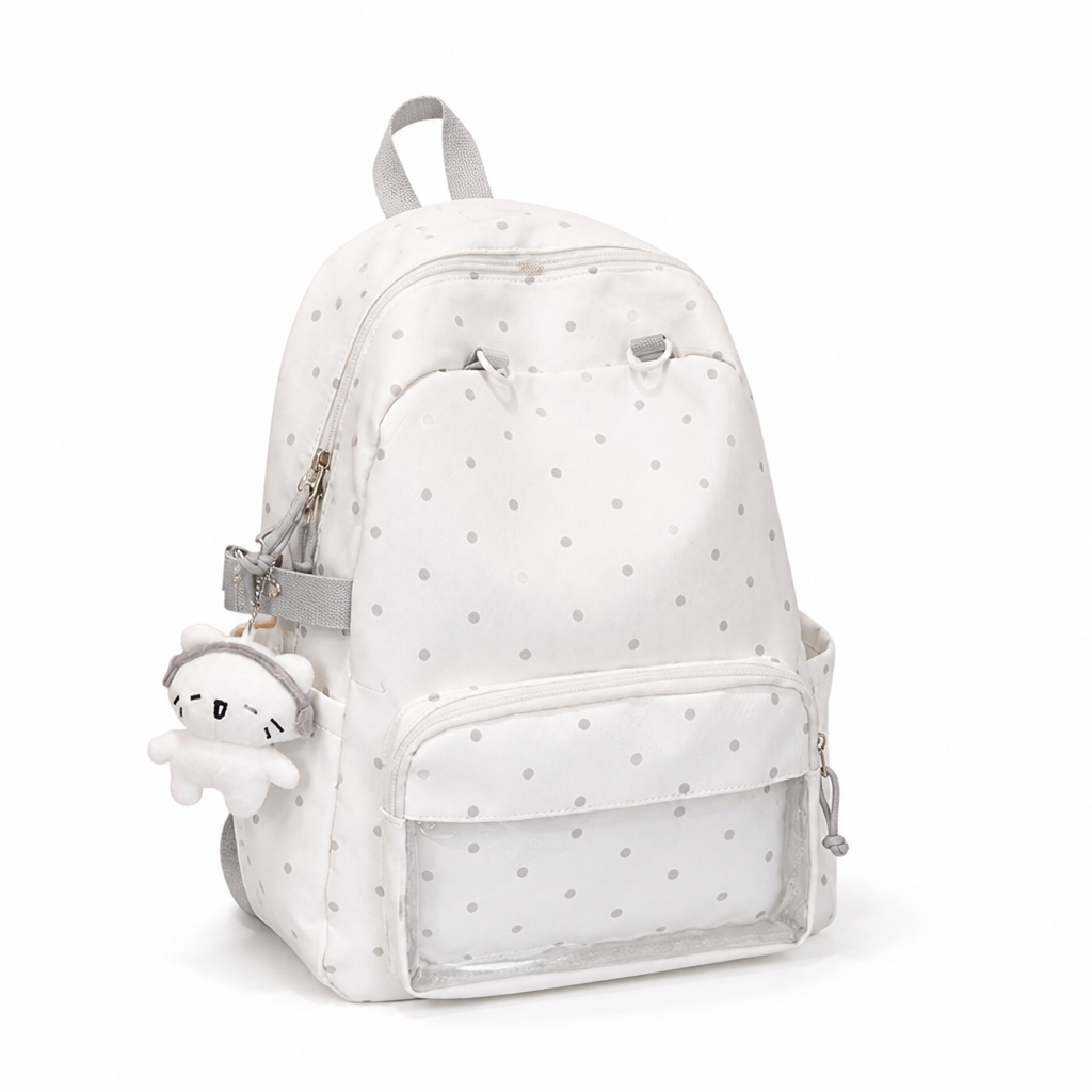 Multi-Pocket Polka Dot School Backpack