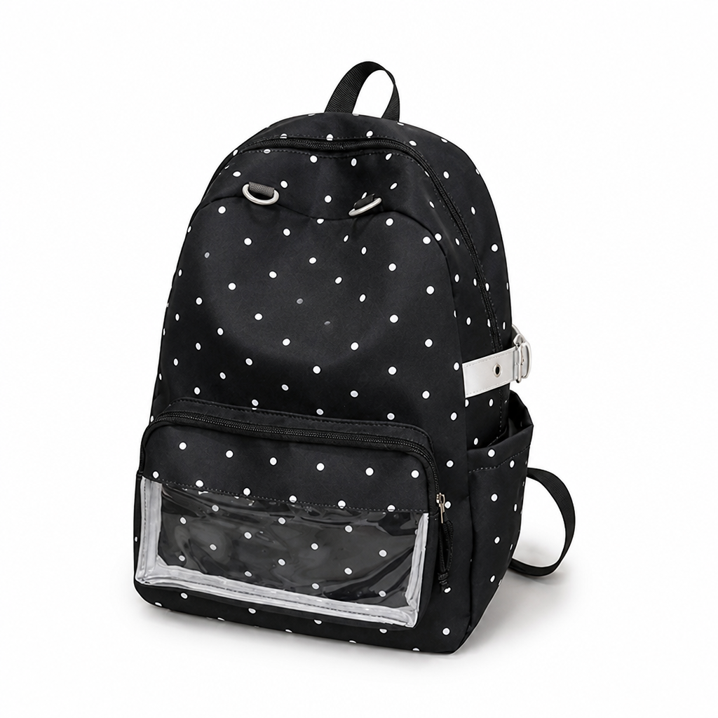 Multi-Pocket Polka Dot School Backpack