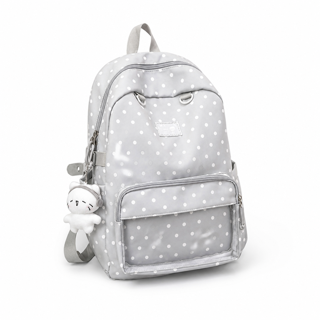 Multi-Pocket Polka Dot School Backpack