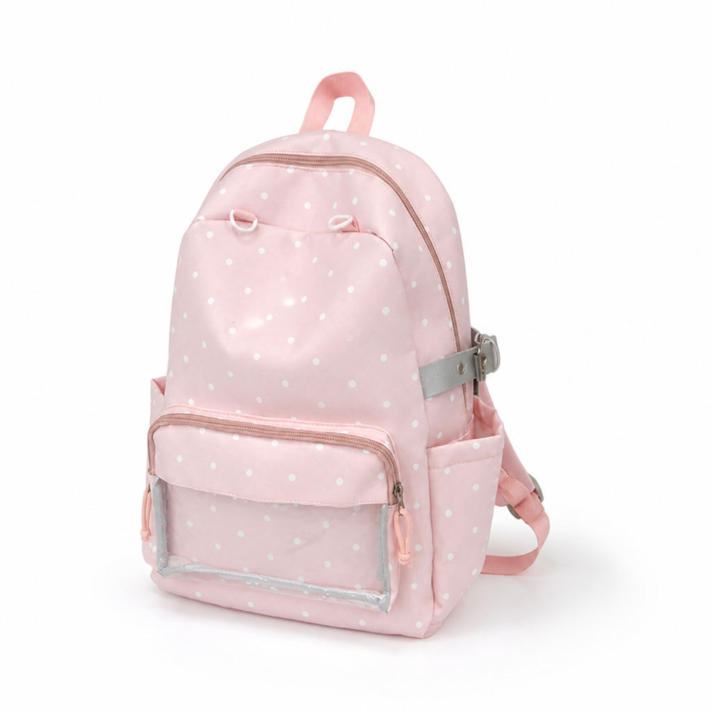Multi-Pocket Polka Dot School Backpack