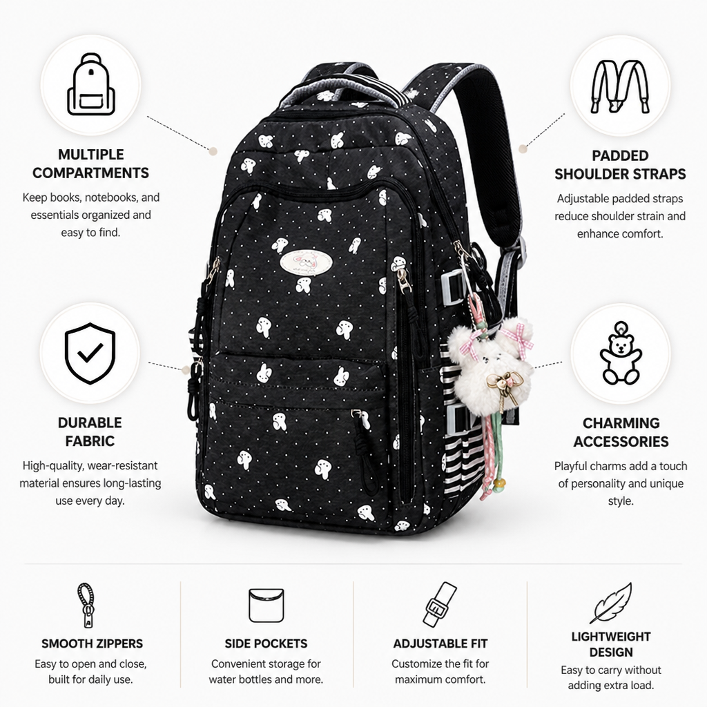 Multiple Compartments & Padded Straps Kids Backpack