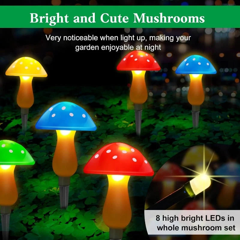Mushroom String Lights Solar-Powered 8 Modes IP65 Waterproof