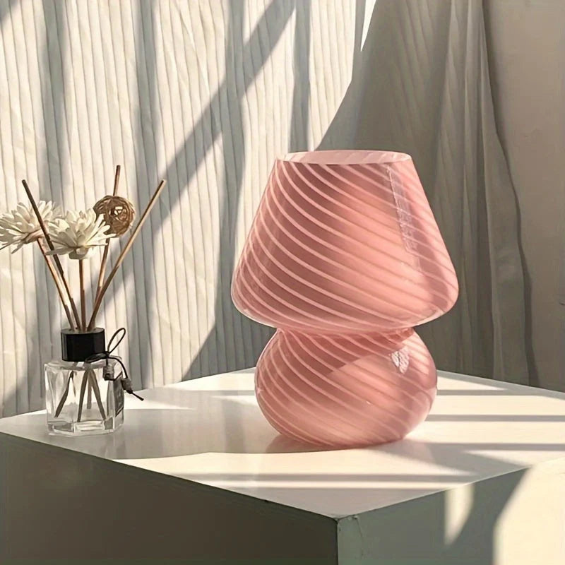 Mushroom Table Lamp Coloured Glass USB Powered & Dimmable
