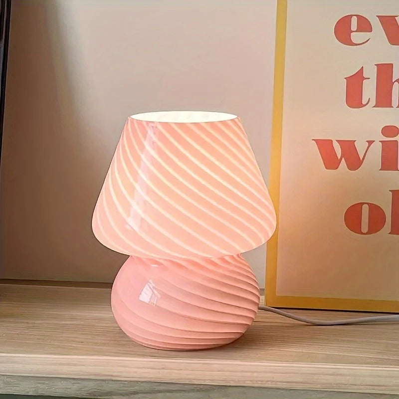 Mushroom Table Lamp Coloured Glass USB Powered & Dimmable