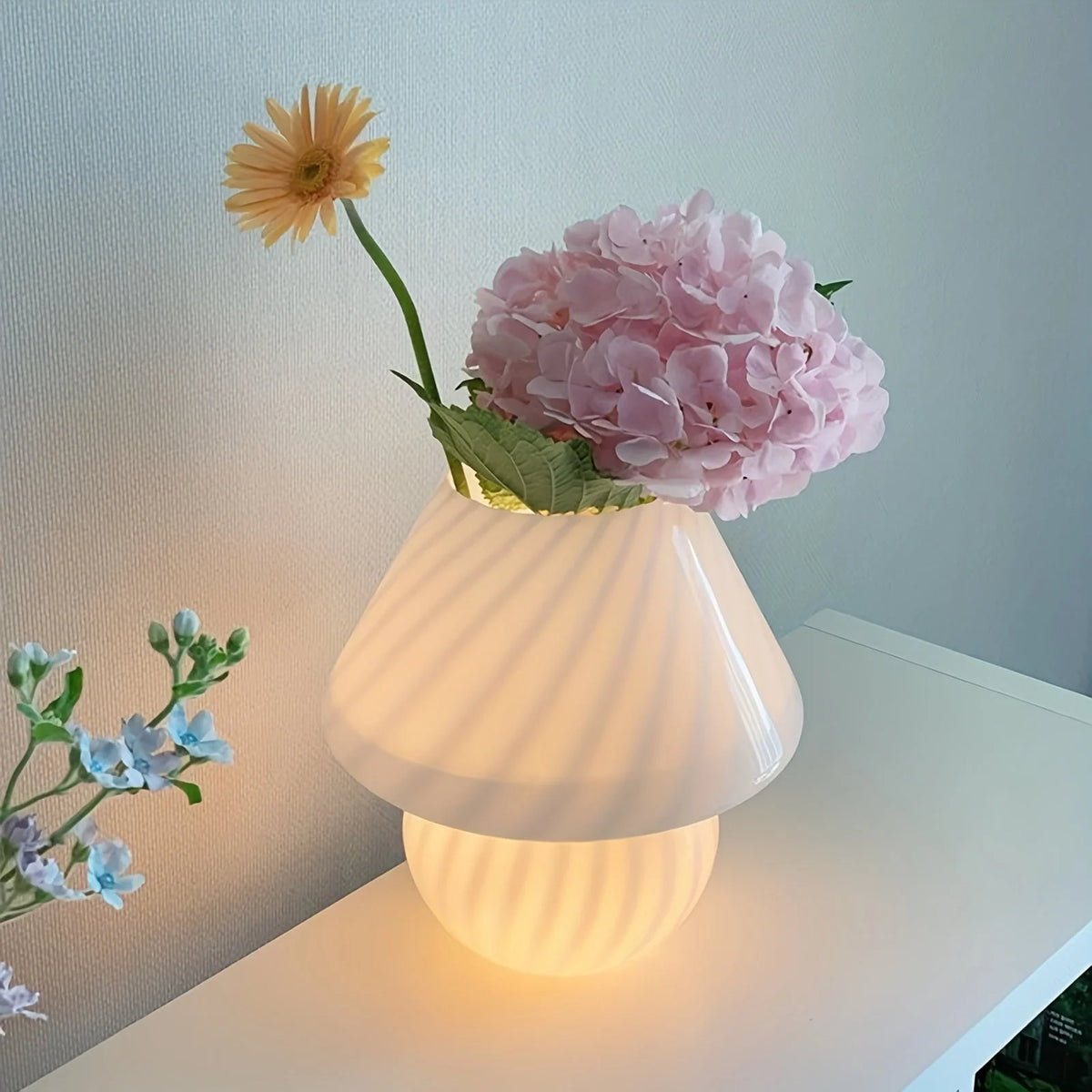Mushroom Table Lamp Coloured Glass USB Powered & Dimmable