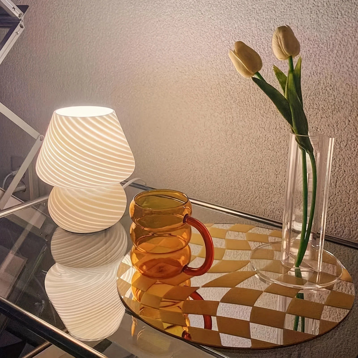 Mushroom Table Lamp Coloured Glass USB Powered & Dimmable