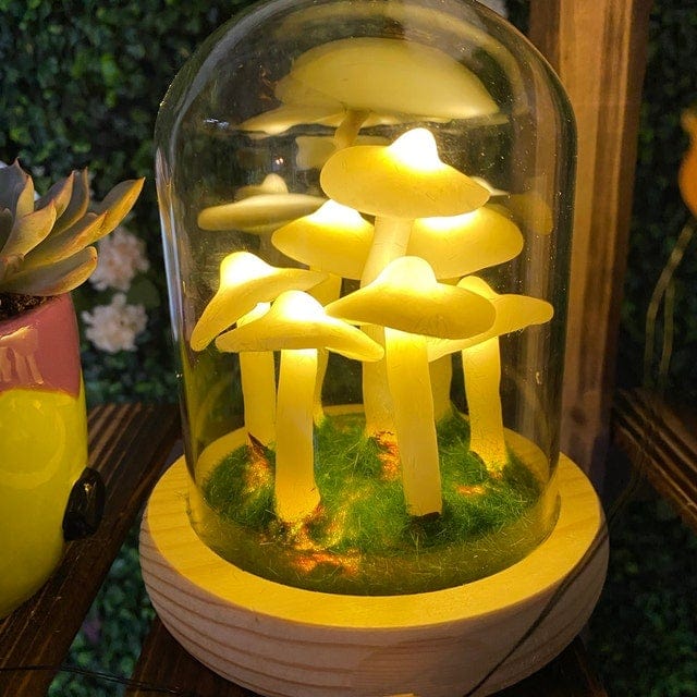 Mushroom Table Lamp Glass Dome Cordless Warm White Light